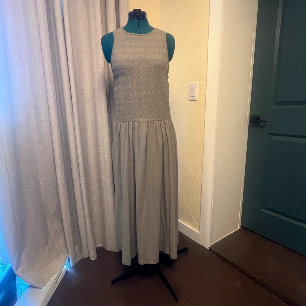 Olive Sleeveless Smocked Maxi